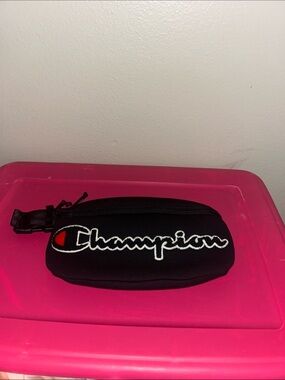 Champion Black Zip Logo Pouch with Red Accent